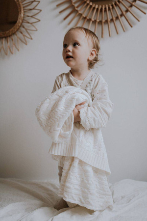 My Memi - Kocyk warkocz ze 100% wełny merino premium collection - cream