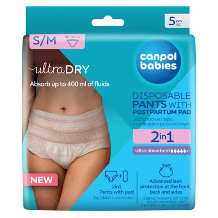 Canpol babies Oddychające i ultrachłonne jednorazowe majtki 2w1 z podkładem poporodowym