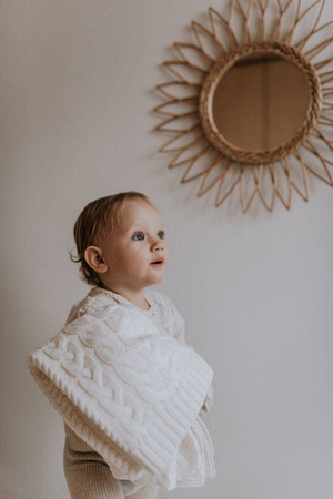 My Memi - Kocyk warkocz ze 100% wełny merino premium collection - cream