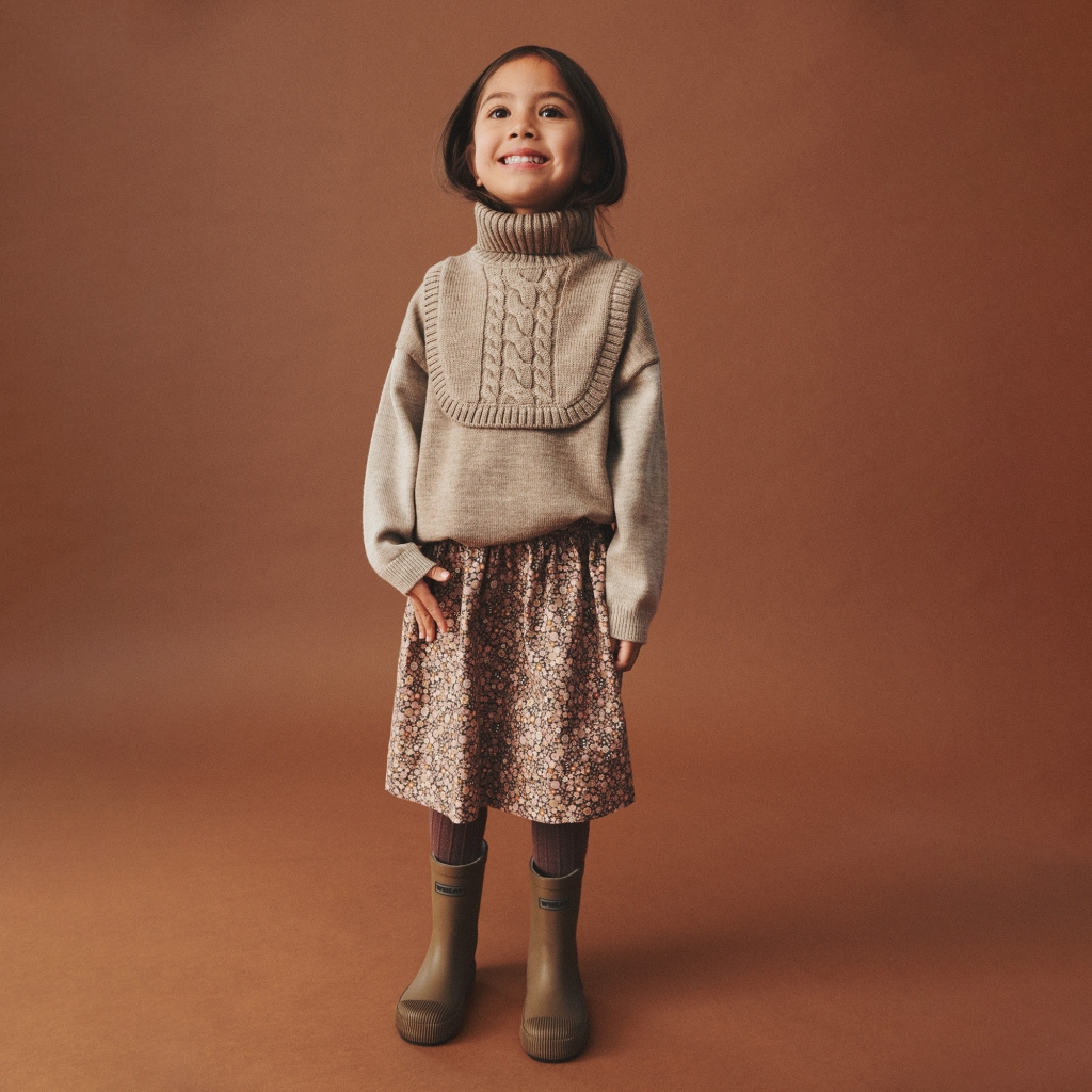 Wheat - Komin dziecięcy z wełny merino Softo - Grey camel melange