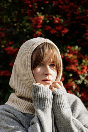 Mimimi - Balaclava kominiarka damska z wełny merino - almond