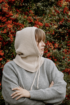 Mimimi - Balaclava kominiarka damska z wełny merino - almond