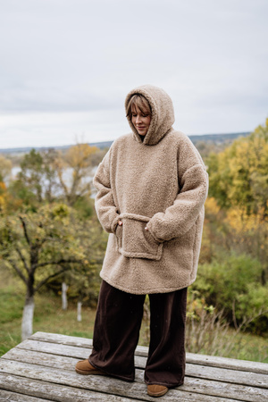 Mimimi - Hoodie bluza z wełny merino - beż