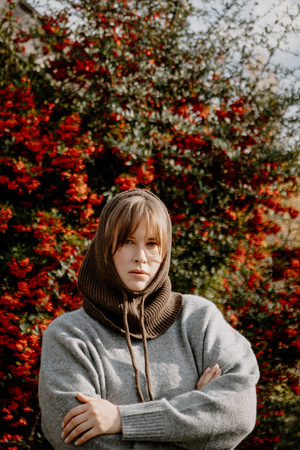 Mimimi - Balaclava kominiarka damska z wełny merino - espresso