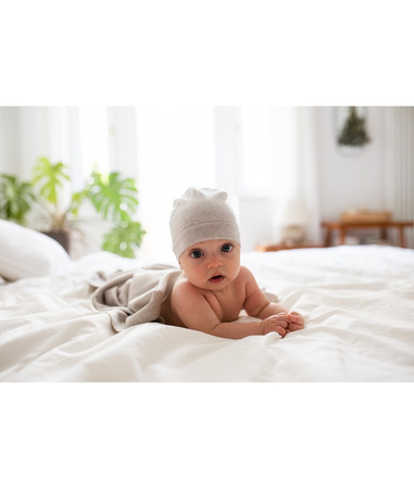 yarnami - Kocyk merino Cozy - beżowo-szary