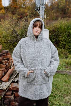 Mimimi - Hoodie bluza z wełny merino - szara