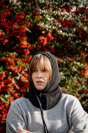 Mimimi - Balaclava kominiarka damska z wełny merino - czarna