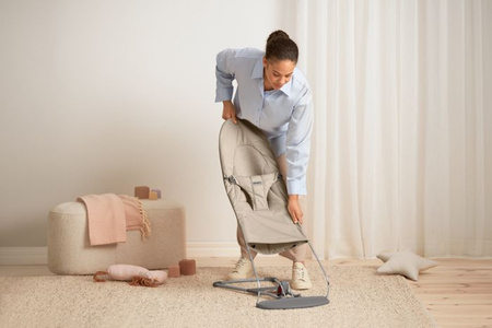 BABYBJORN - leżaczek BALANCE SOFT WOVEN/JERSEY Tri Fabric, Piaskowoszary