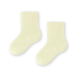 Steven - Skarpetki z wełny merynosów bezuciskowe w prążki dziecięce -ecru