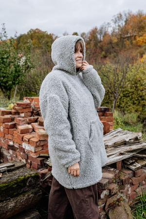 Mimimi - Hoodie bluza z wełny merino - szara