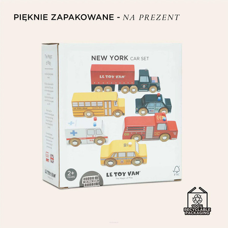 Le Toy Van -  Drewniane samochody zestaw Nowy Jork, zabawka pojazdy dla dzieci