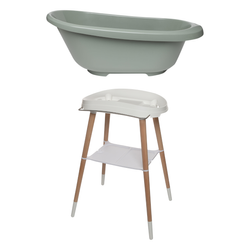 bébé-jou Zestaw Wanienka Sense Edition z czujnikiem Breeze Green + Stojak bukowy Biały