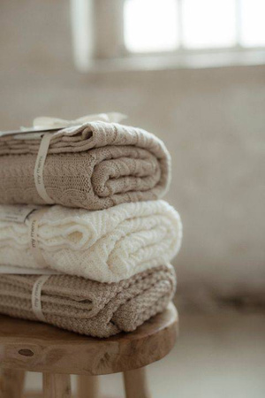 My Memi - Kocyk ze 100% wełny merino Pearl premium collection 80x100cm - warm beige