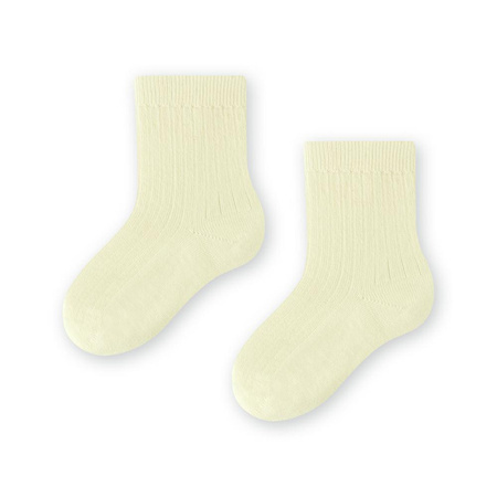 Steven - Skarpetki z wełny merynosów bezuciskowe w prążki dziecięce -ecru