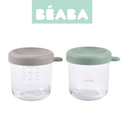 BEABA Zestaw pojemników słoiczków szklanych z zamknięciem 2 x 250 ml Sage green/Gazelle