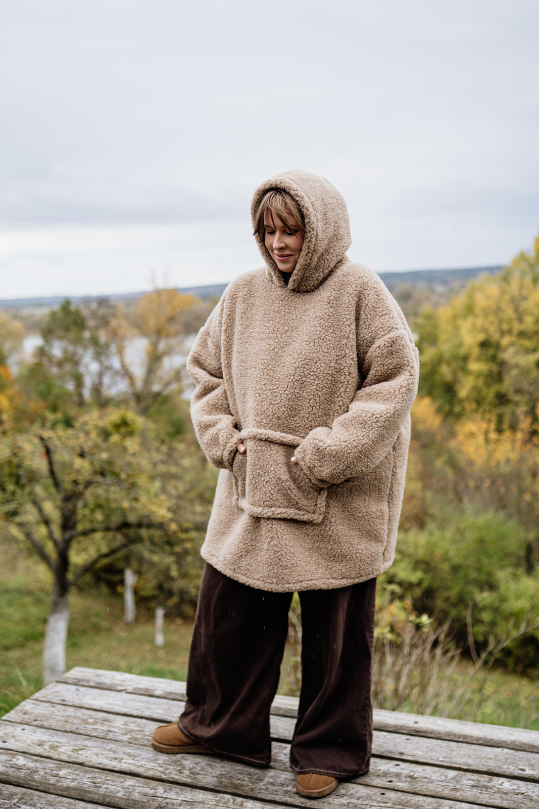 Mimimi - Hoodie bluza z wełny merino - beż