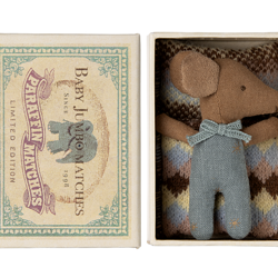 Maileg Myszka - Sleepy wakey baby mouse in matchbox - Blue