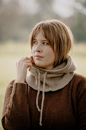 Mimimi - Balaclava kominiarka damska z wełny merino - beż