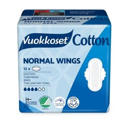 Vuokkoset, COTTON, Podpaski ze Skrzydełkami Normal Sensitive, 12 szt.