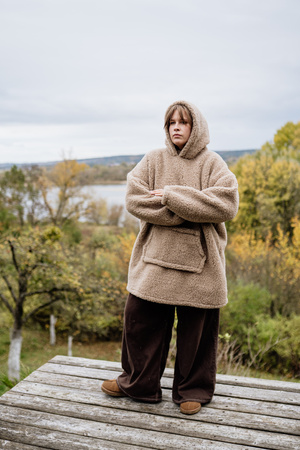 Mimimi - Hoodie bluza z wełny merino - beż