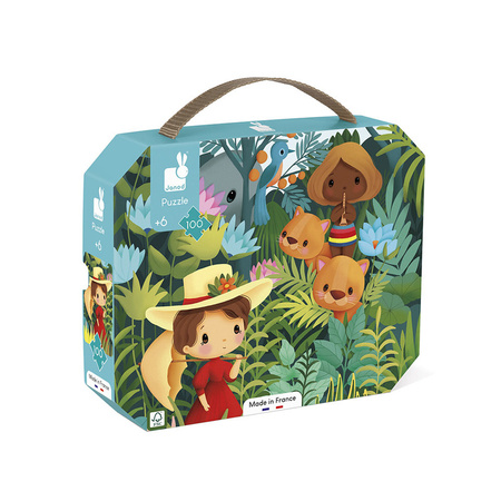 Janod Puzzle w walizce Obraz inspirowany twórczością Rousseau 100 elementów 6+ Made in France