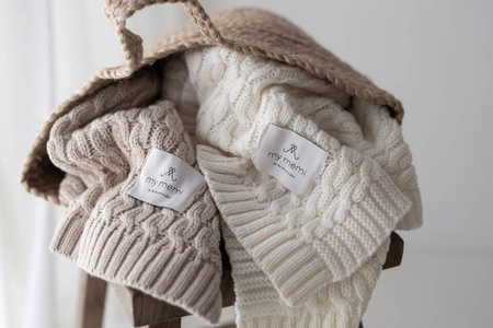 My Memi Ciepły kocyk ze 100% wełny merino warm beige - premium collection