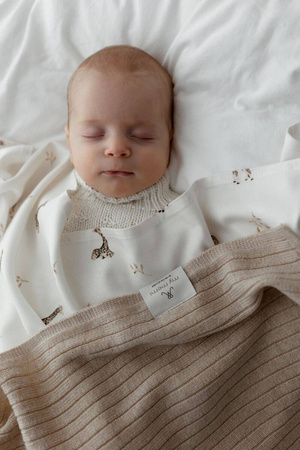 My Memi - Kocyk ze 100% wełny merino w prążek premium collection - warm beige