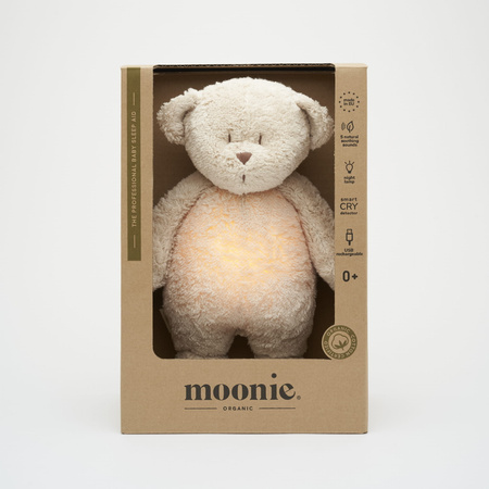 MOONIE 2.0 Szumiący Miś Organic z Lampką - Sand