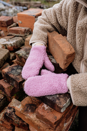 Mimimi - rękawiczki damskie z wełny merino - Dusty pink