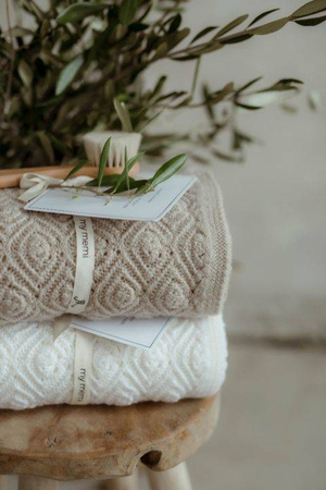 My Memi - Kocyk ze 100% wełny merino Pearl premium collection 80x100cm - warm beige