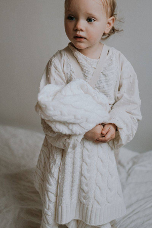 My Memi - Kocyk warkocz ze 100% wełny merino premium collection - cream