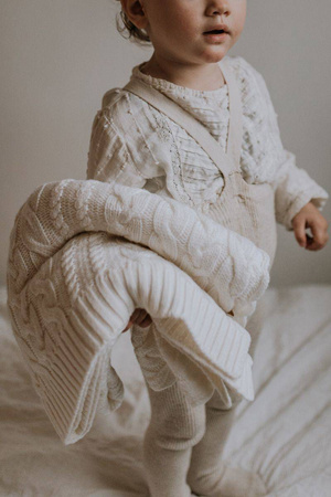 My Memi - Kocyk warkocz ze 100% wełny merino premium collection - cream