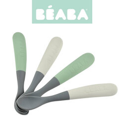 Beaba Zestaw 4 łyżeczek silikonowych 4 m+ Mineral grey/Sage green