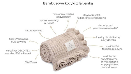 My Memi - Bambusowy kocyk z falbanką 85x105 - light beige