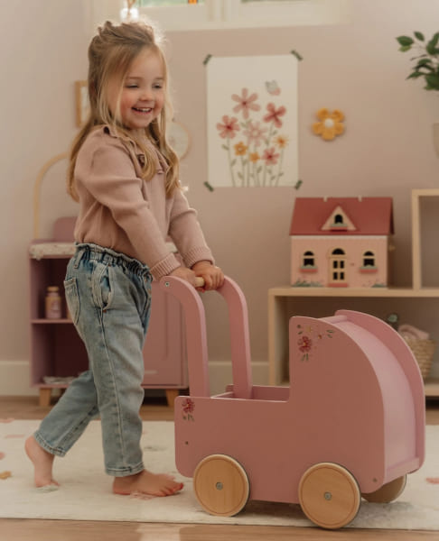 Little Dutch Drewniany wózek dla lalek z pościelą FSC