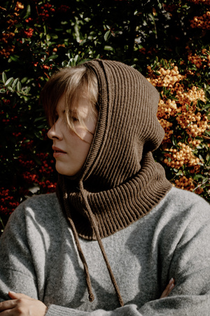 Mimimi - Balaclava kominiarka damska z wełny merino - espresso