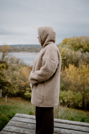 Mimimi - Hoodie bluza z wełny merino - beż