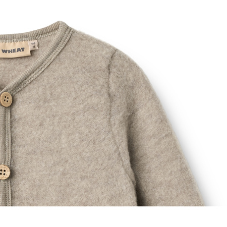 Wheat - Kardigan z wełny merino Kari - Khaki melange