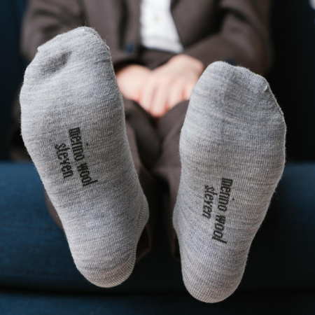 Steven - Skarpetki z wełny merynosów dziecięce - MELANŻ JASNY SZARY