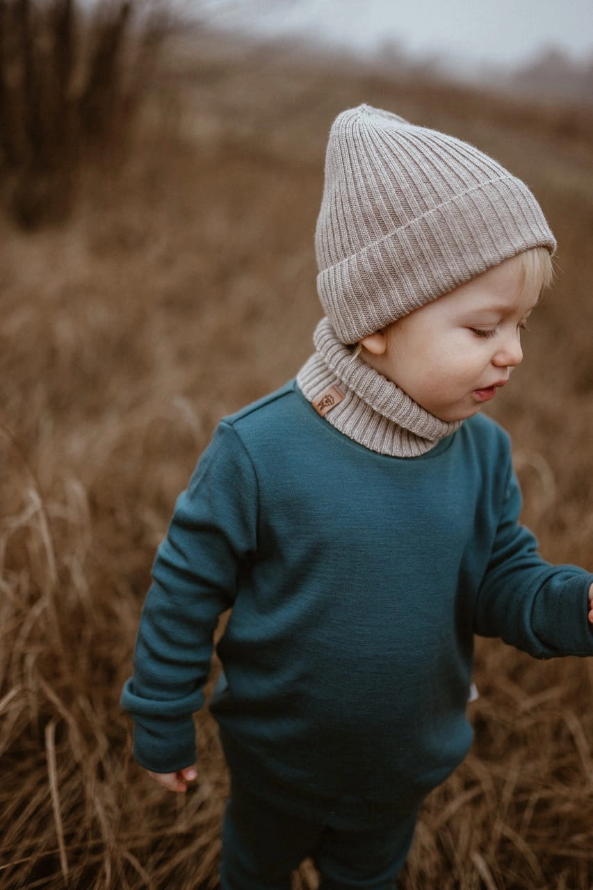 Merinowca - Czapka i komin z wełny merino Beżowy