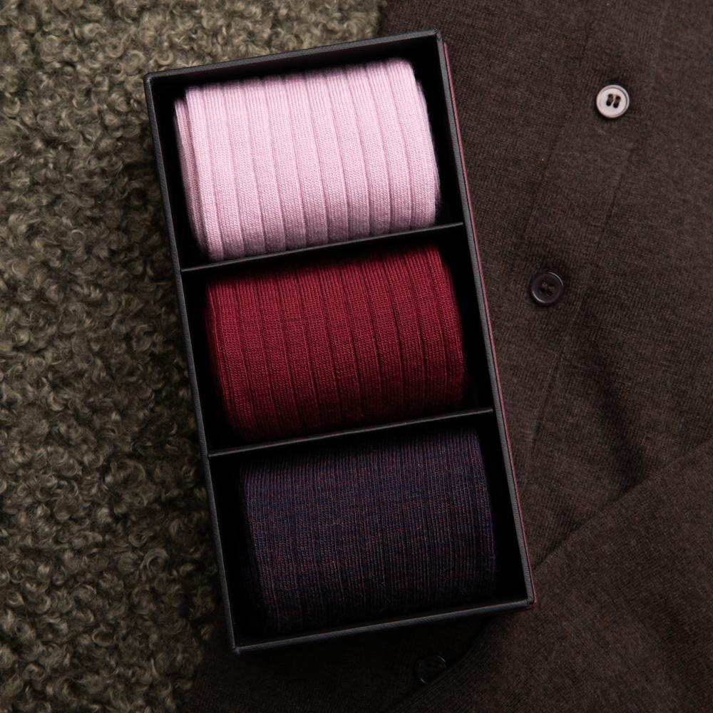 Steven -  Zestaw damski skarpet z wełny merynosów 3-PAK- Prążek  różowy, bordowy, melanż fiolet