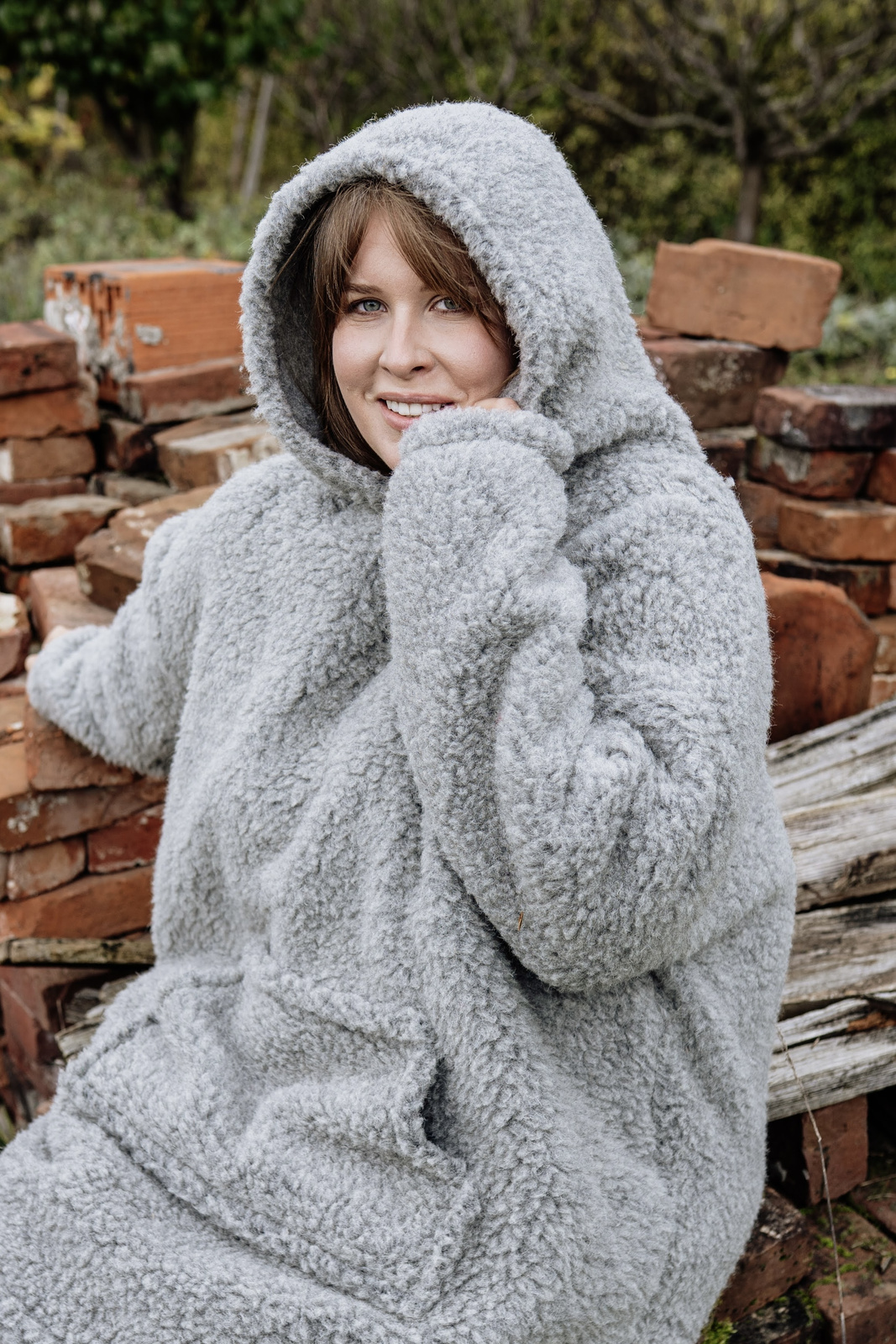 Mimimi - Hoodie bluza z wełny merino - szara