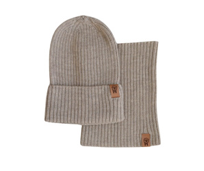 Merinowca - Czapka i komin z wełny merino Beżowy