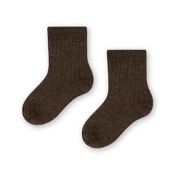 Steven - Skarpetki z wełny merynosów bezuciskowe w prążki dziecięce -brązowy 