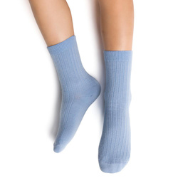 Steven - Skarpetki z wełny merynosów bezuciskowe w prążki dziecięce -błękitny 