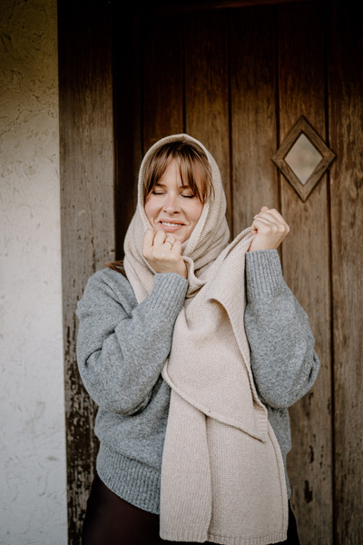 Mimimi - Szalik gładki z wełny merino - almond