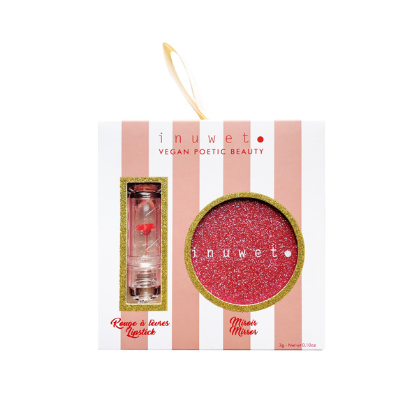 Inuwet Zestaw Flower Makeup: balsam do ust i lusterko brokatowe