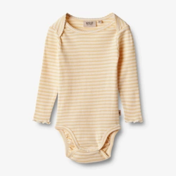 Wheat - Body z długim rękawem 68cm - Pale apricot stripe