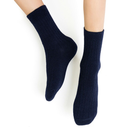 Steven - Skarpetki z wełny merynosów bezuciskowe w prążki dziecięce -granatowy 