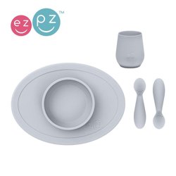 EZPZ - Komplet pierwszych naczyń silikonowych First Foods Set - Pastelowa Szarość 